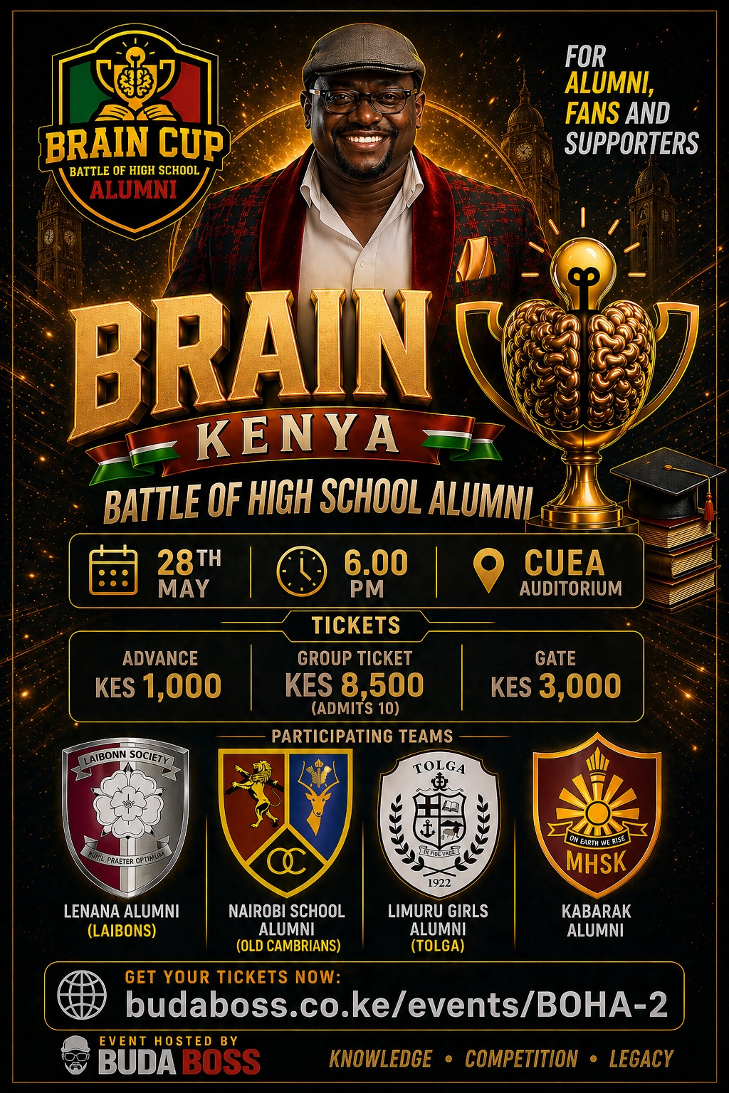 Brain Cup Kenya – Battle of High School Alumni 2 – Participating Teams: Lenana School Alumni, Nairobi School Alumni, Limuru Girls Alumni, Kabarak Alumni.